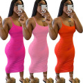 Superstarer Summer European and American Sexy New Solid Color Folds Halter Strap Tight Dress